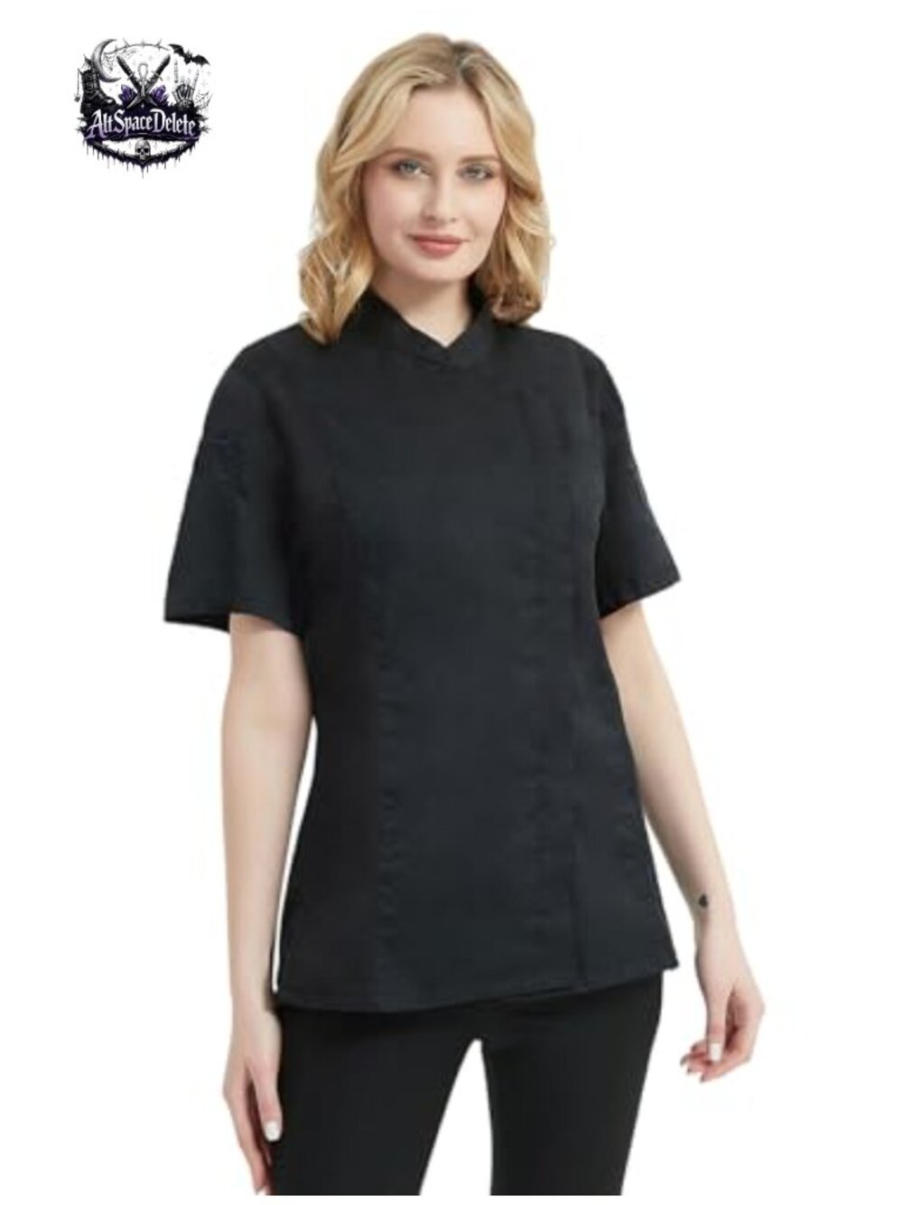 Women's Chef Coat Short Sleeve Mandarin Collar Chef Jacket
